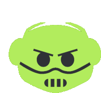 a green face with an angry expression and headphones on it