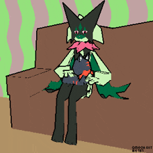 a pixel art drawing of a person sitting on a couch with omega kot # 61311