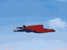 a cartoon of superman flying through the air with a rocket in the background