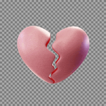 a pink broken heart is split in half on a transparent background