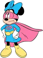 minnie mouse is wearing a superhero costume with a cape and mask