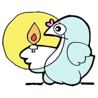 a cartoon bird is holding a lit candle