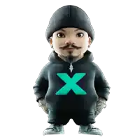 a cartoon character is wearing a black hoodie with a green x on it