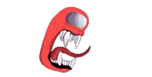 a cartoon drawing of a red monster with its mouth open