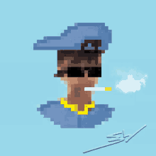 a pixel art of a person smoking a cigarette