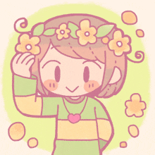 a drawing of a girl wearing a flower crown on her head