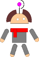 a drawing of a robot with a red scarf