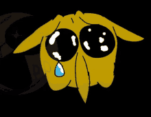 a yellow cartoon character with a tear coming out of its eyes