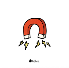 a drawing of a horseshoe magnet with lightning bolts coming out of it and the word abble below it