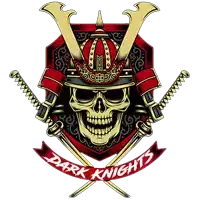 a logo for dark knights with a samurai skull