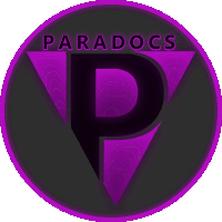 a purple and black logo that says paradocs on it