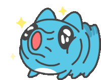 a cartoon drawing of a blue fish with a red nose