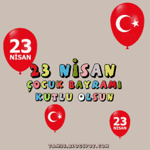 a poster for 23 nisan with balloons and the date