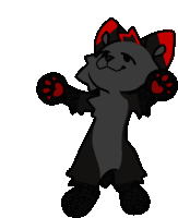 a drawing of a black cat with red ears