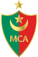 a green and red shield with the word mca in gold letters