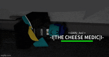 a video game character is laying on the floor with the words " the cheese medic " above him