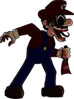 a cartoon of mario holding a knife with blood on it