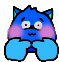 a cartoon drawing of a blue monster with a sad look on its face