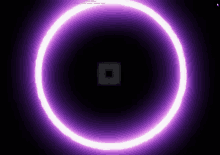 a purple circle with a square in the middle of it on a black background .