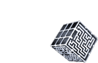 a black and silver cube with a maze pattern on it