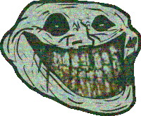 a drawing of a troll face with a big smile on it