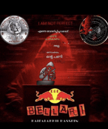 a poster with a red bull logo and the words bellari on it