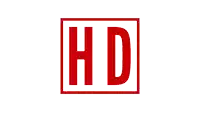 a red and white square with the letter hd inside of it