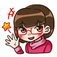 a cartoon drawing of a girl wearing red glasses waving