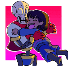 a cartoon drawing of a skeleton carrying a girl in his arms