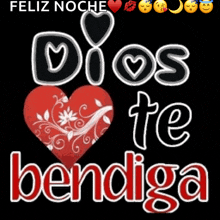 a feliz noche dios te bendiga poster with a red heart