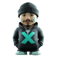 a man wearing a black hoodie with an x on the front