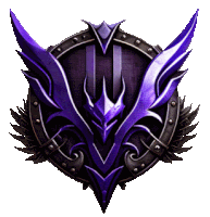 a purple and black emblem with a knight 's helmet on it