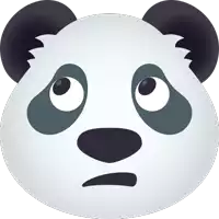 a panda bear 's face is shown with a sad look on its face