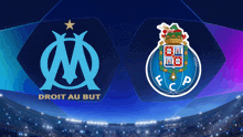 a logo for droit au but and fc porto on a blue background