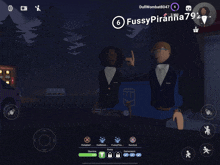 a screenshot of a video game with a person named fussy piranna