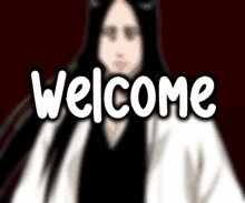 a blurred image of a woman with long black hair and the words welcome