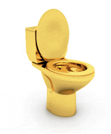 a gold toilet with the lid open on a white surface