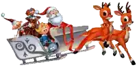 a cartoon drawing of santa claus in a sleigh pulled by two reindeer