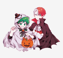 a drawing of two anime characters dressed for halloween