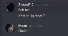 a screenshot of a conversation between zedoup12 and maze at 14:40