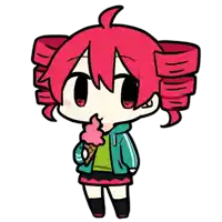 a drawing of a girl with red hair eating an ice cream cone