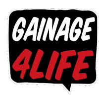 a sticker that says `` gainage 4life '' with a speech bubble .