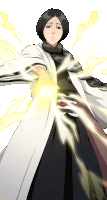 a woman in a white and black outfit is holding a lightning bolt in her hand