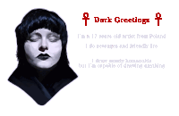 a drawing of a woman 's face with the words dark greetings below it