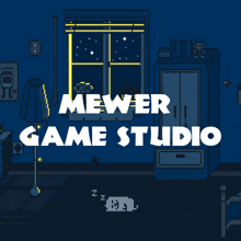 a poster for mewer game studio shows a bedroom