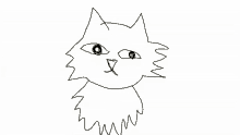 a black and white drawing of a cat 's face with a slight smirk on its face