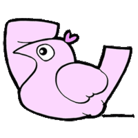 a cartoon drawing of a pink bird with a heart on its head .