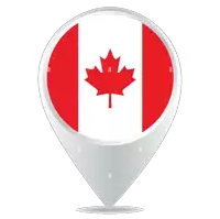 a map pin with a maple leaf in the center