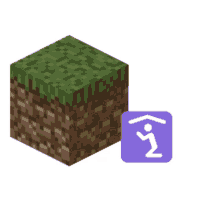 a minecraft block next to a purple icon with a person kneeling down