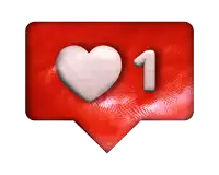 a red speech bubble with a white heart and the number one on it